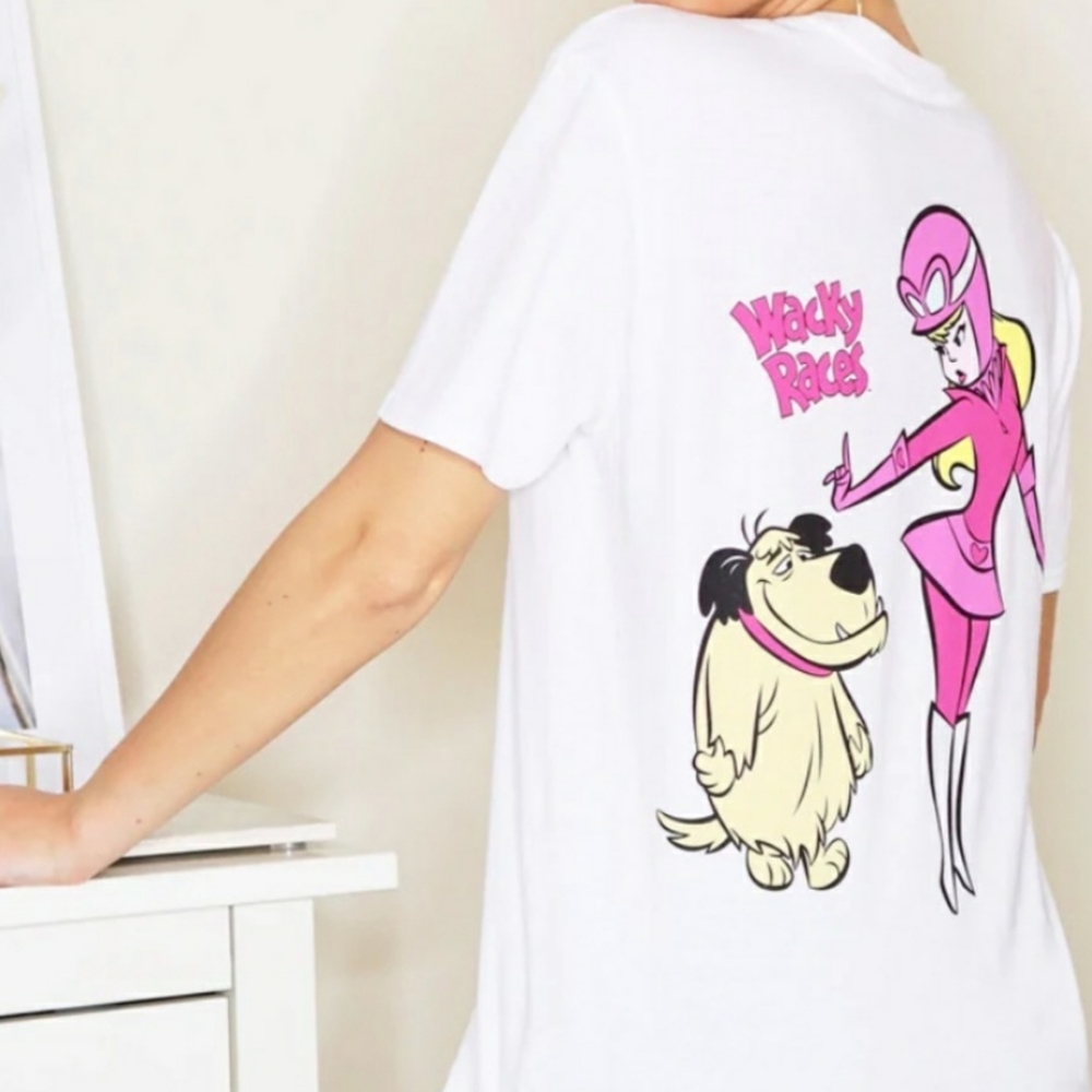 PrettyLittleThing White Tee with Pink Cartoon Back Print